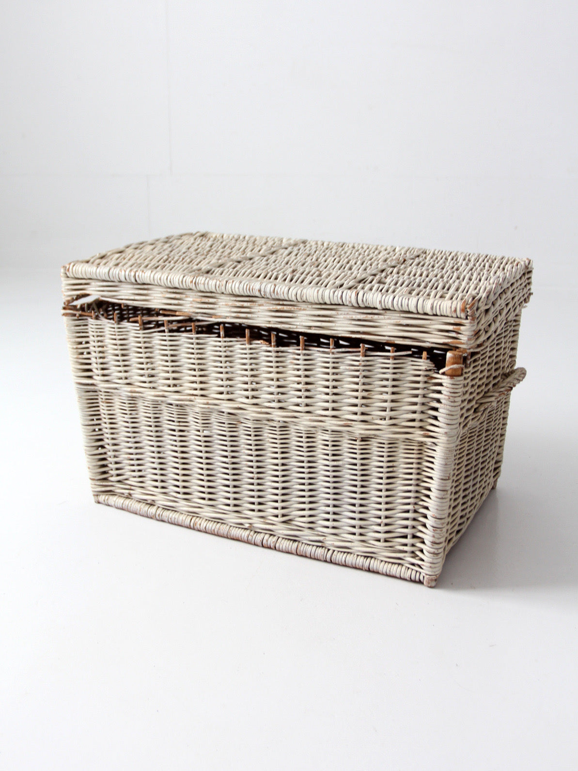 vintage white wicker storage basket