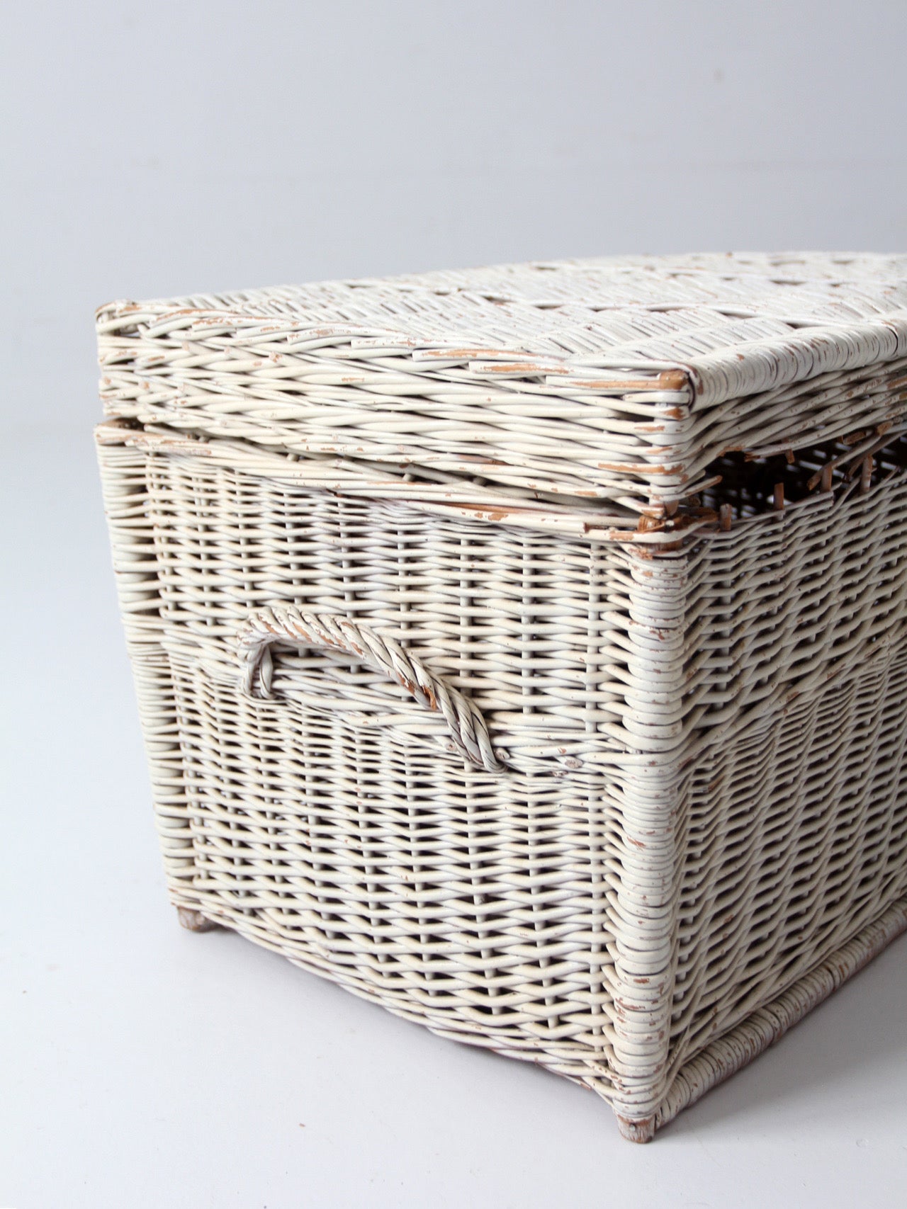 vintage white wicker storage basket
