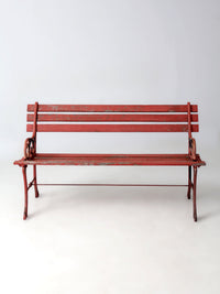 vintage red iron and wood garden bench