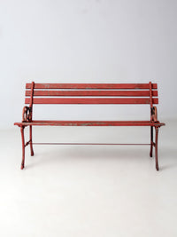 vintage red iron and wood garden bench