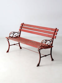 vintage red iron and wood garden bench