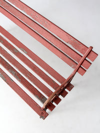 vintage red iron and wood garden bench