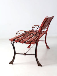 vintage red iron and wood garden bench