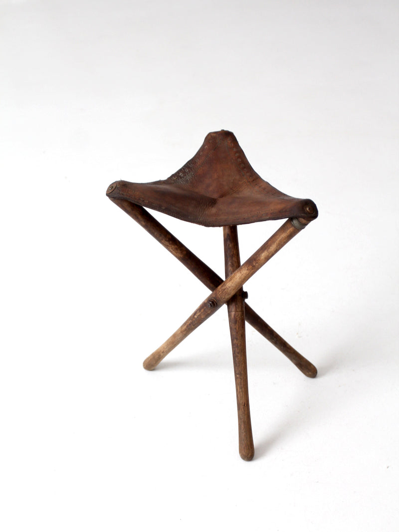 vintage leather three leg traveling stool