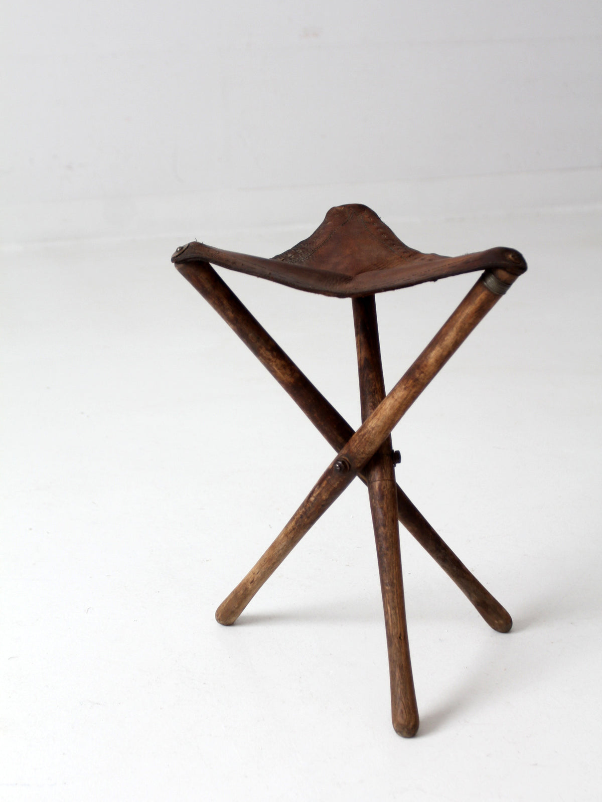 vintage leather three leg traveling stool