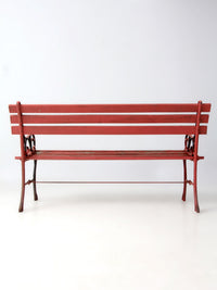 vintage red iron and wood garden bench