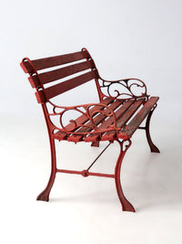 vintage red iron and wood garden bench