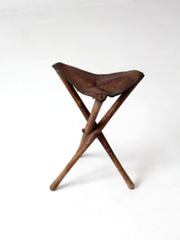 vintage leather three leg traveling stool