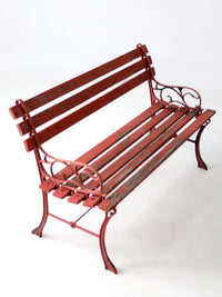 vintage red iron and wood garden bench