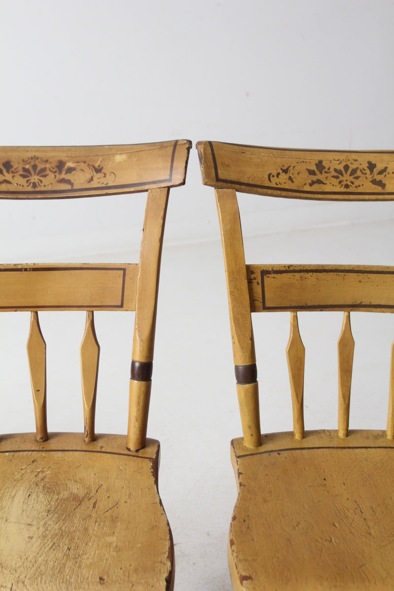 antique set of 6 painted plank seat chairs