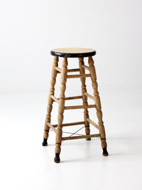 antique primitive tall wood stool with cream paint