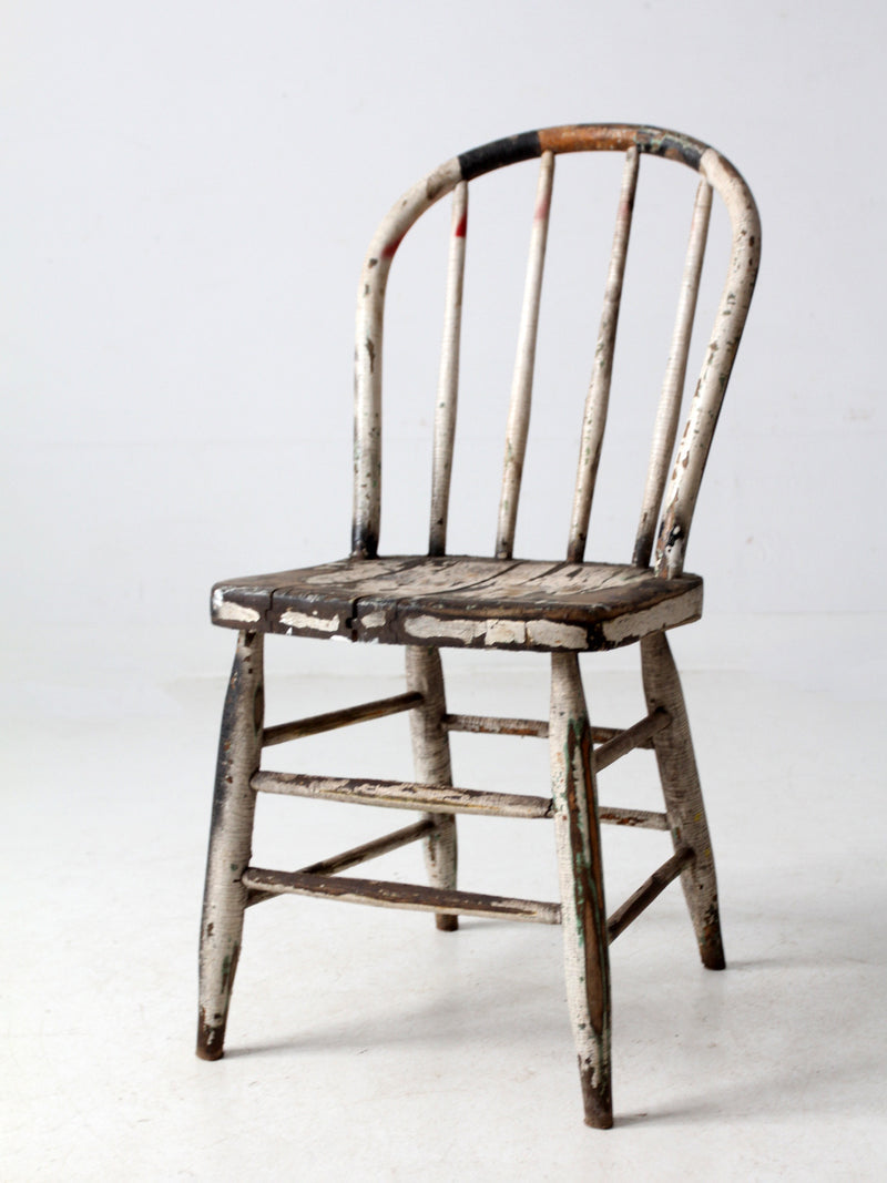 antique distressed white spindle back chair