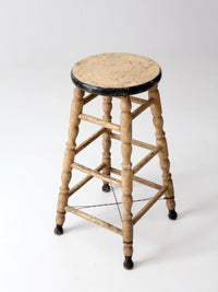 antique primitive tall wood stool with cream paint
