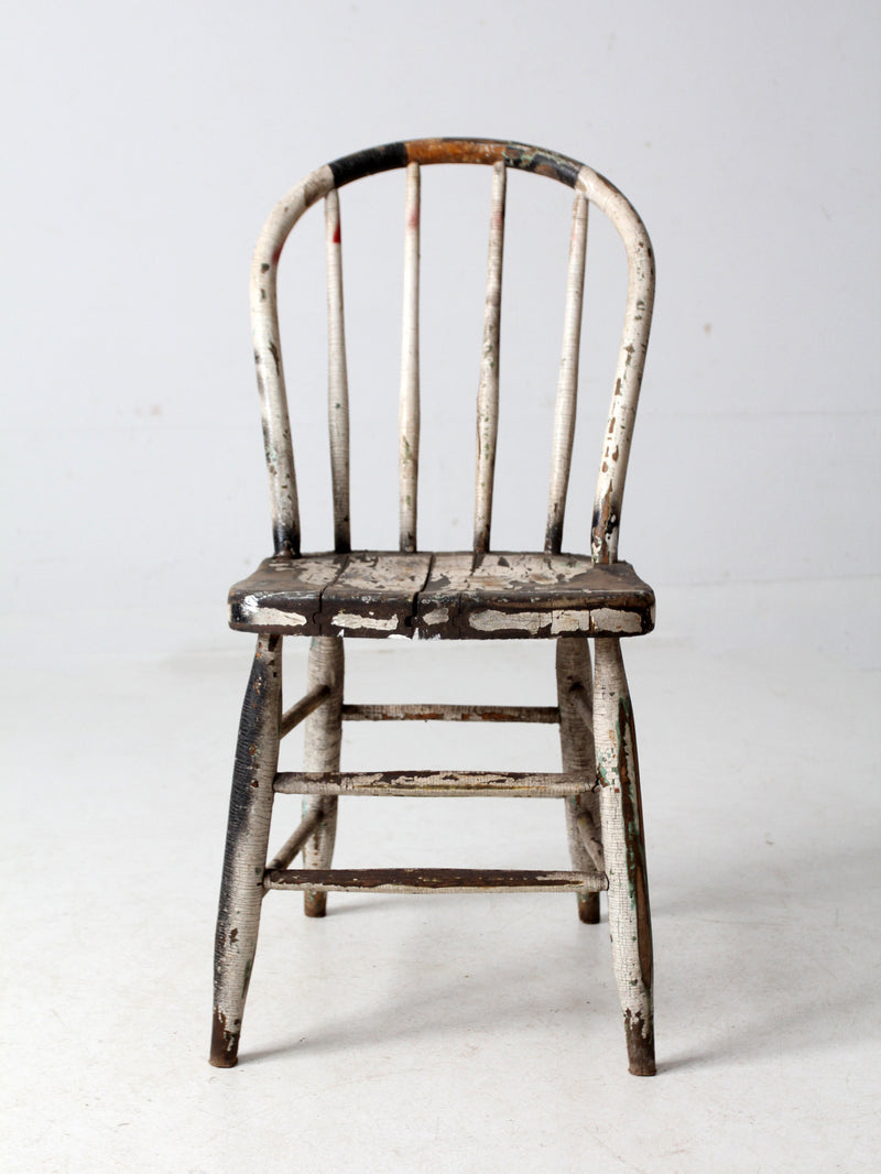 antique distressed white spindle back chair