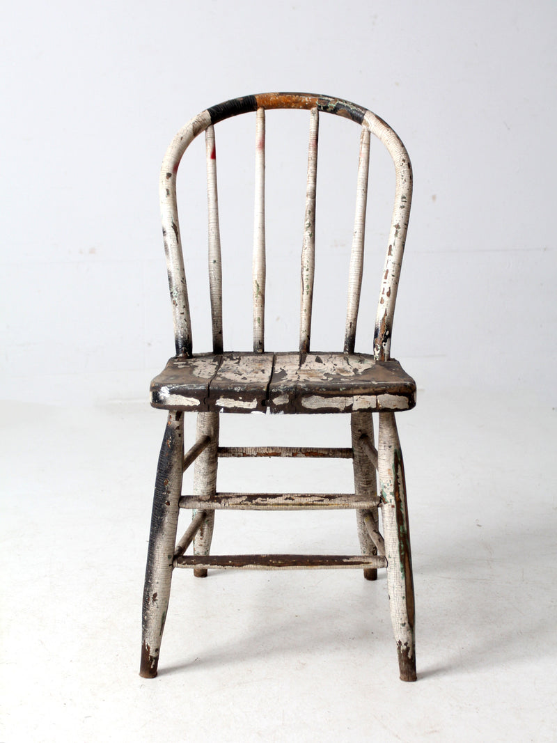 antique distressed white spindle back chair