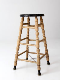 antique primitive tall wood stool with cream paint