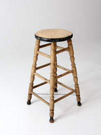 antique primitive tall wood stool with cream paint