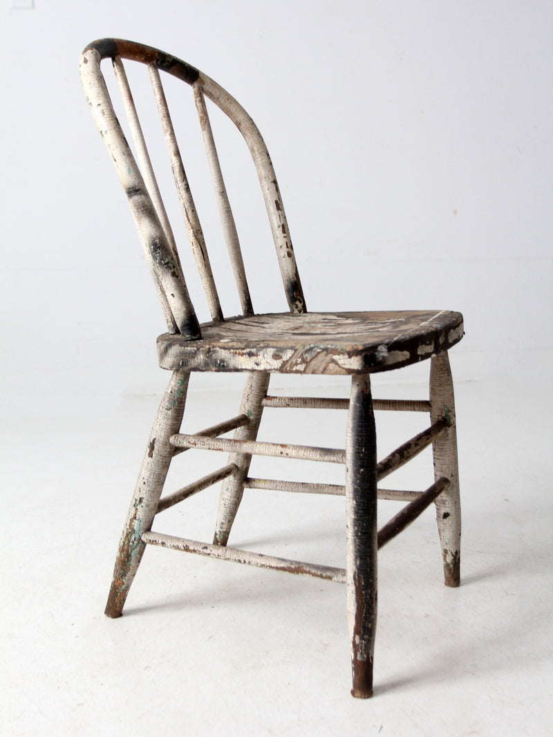 antique distressed white spindle back chair