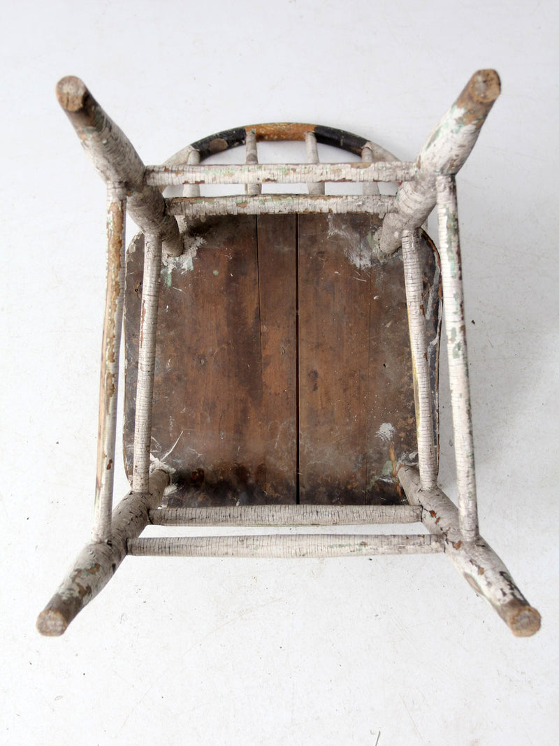 antique distressed white spindle back chair
