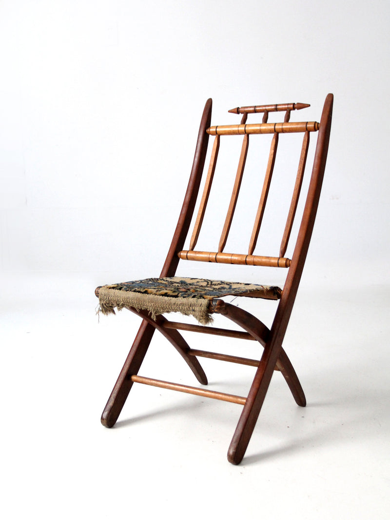 antique tapestry campaign folding chair