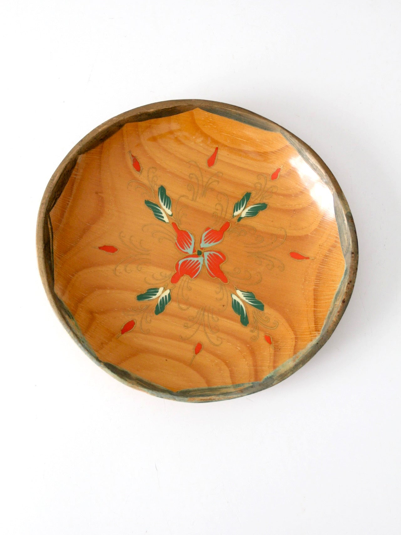 vintage hand-painted folk art wooden bowl