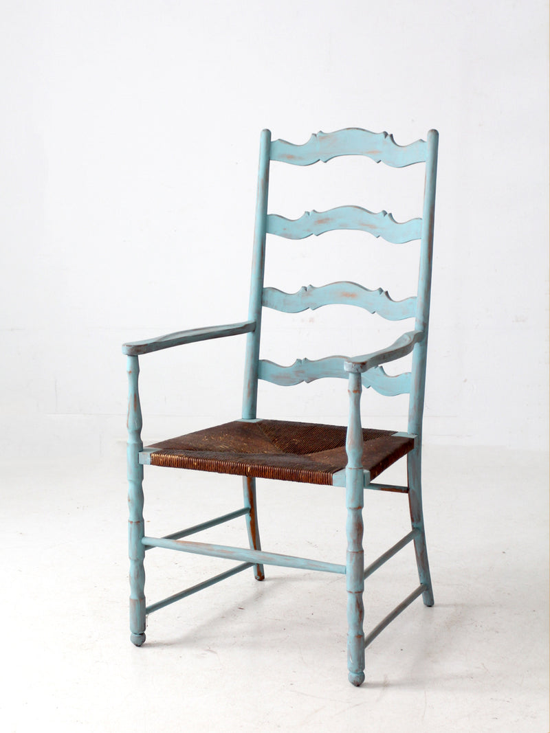 vintage painted ladder back chair with rush seat