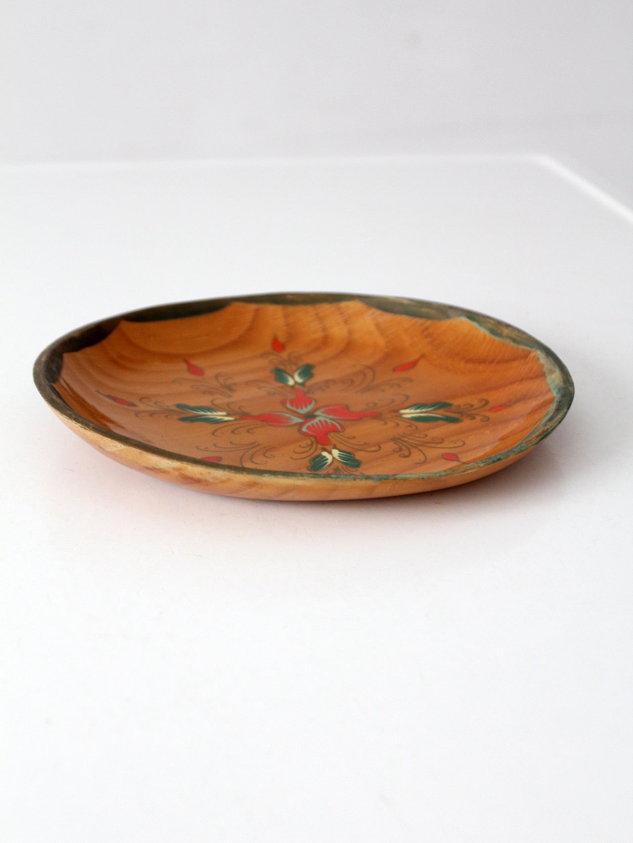 vintage hand-painted folk art wooden bowl