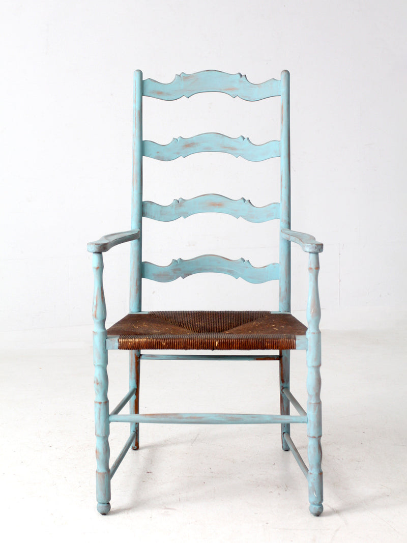vintage painted ladder back chair with rush seat