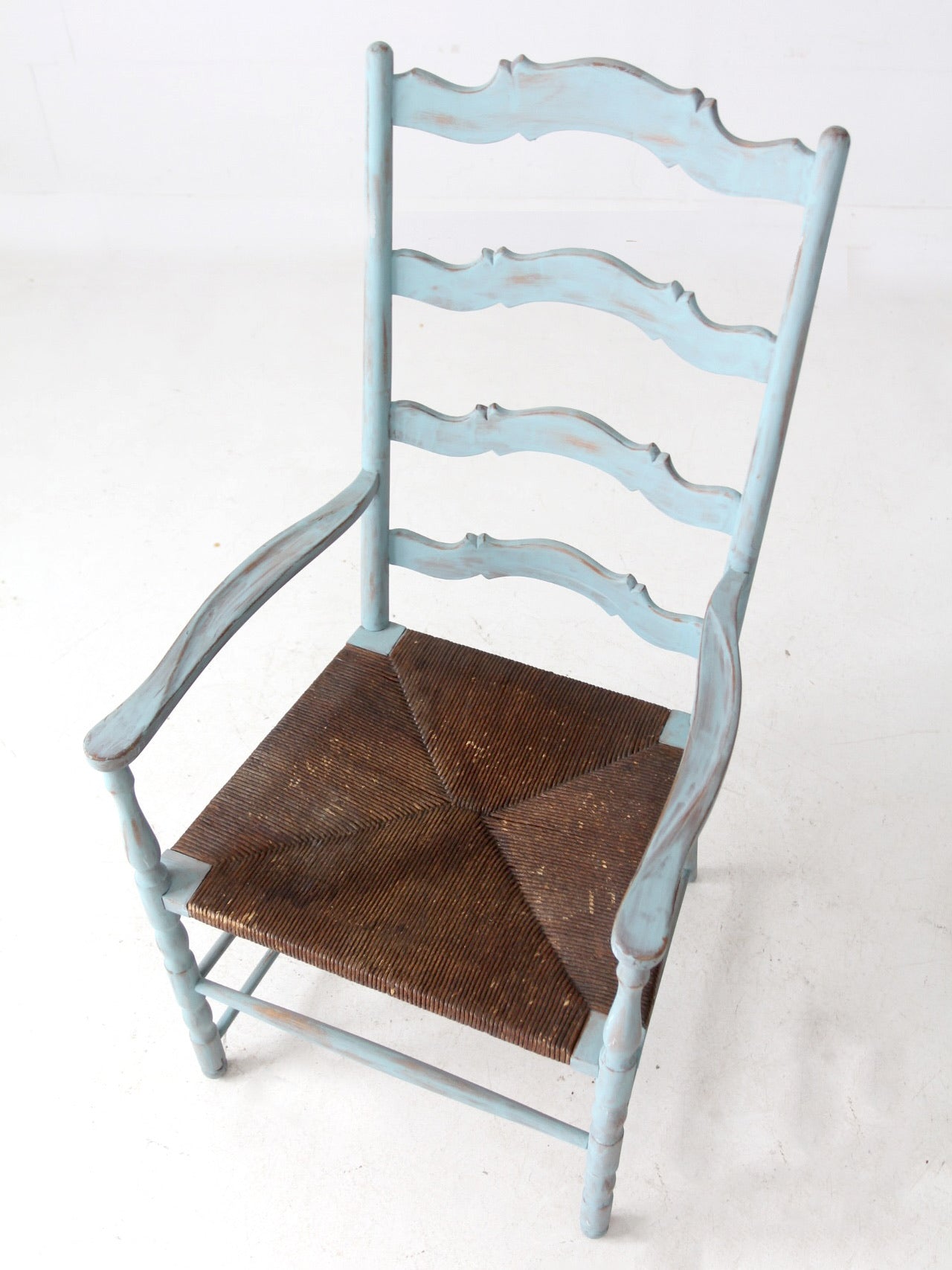 vintage painted ladder back chair with rush seat
