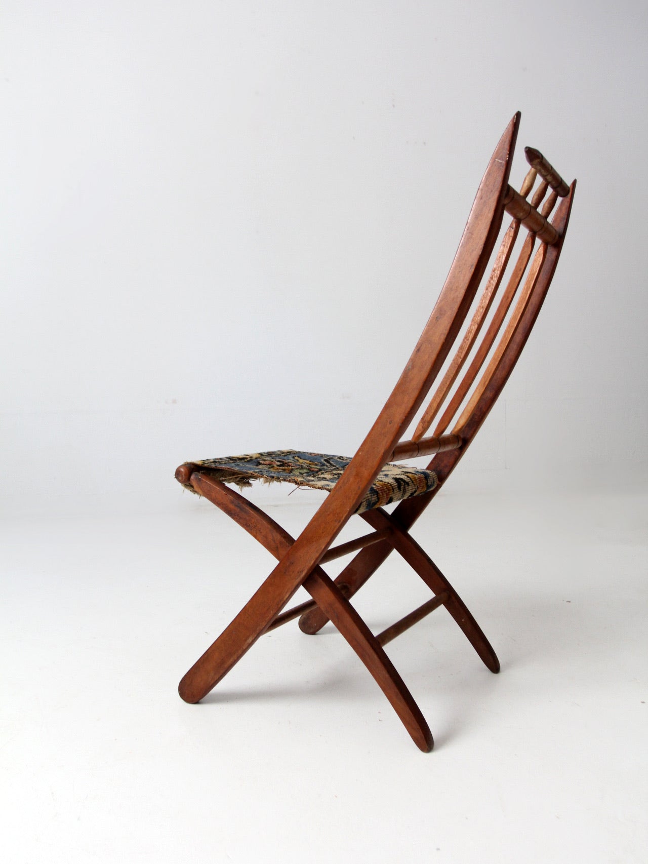 antique tapestry campaign folding chair