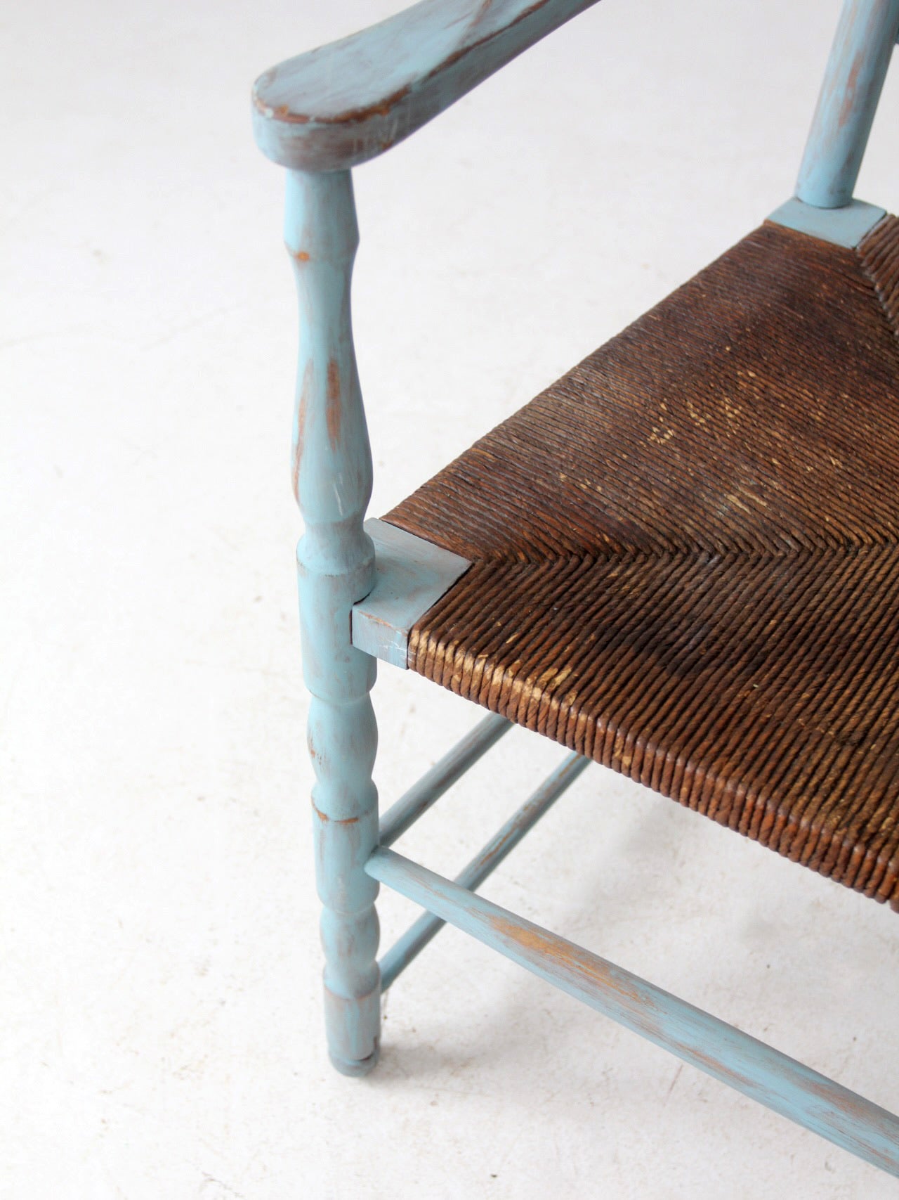 vintage painted ladder back chair with rush seat