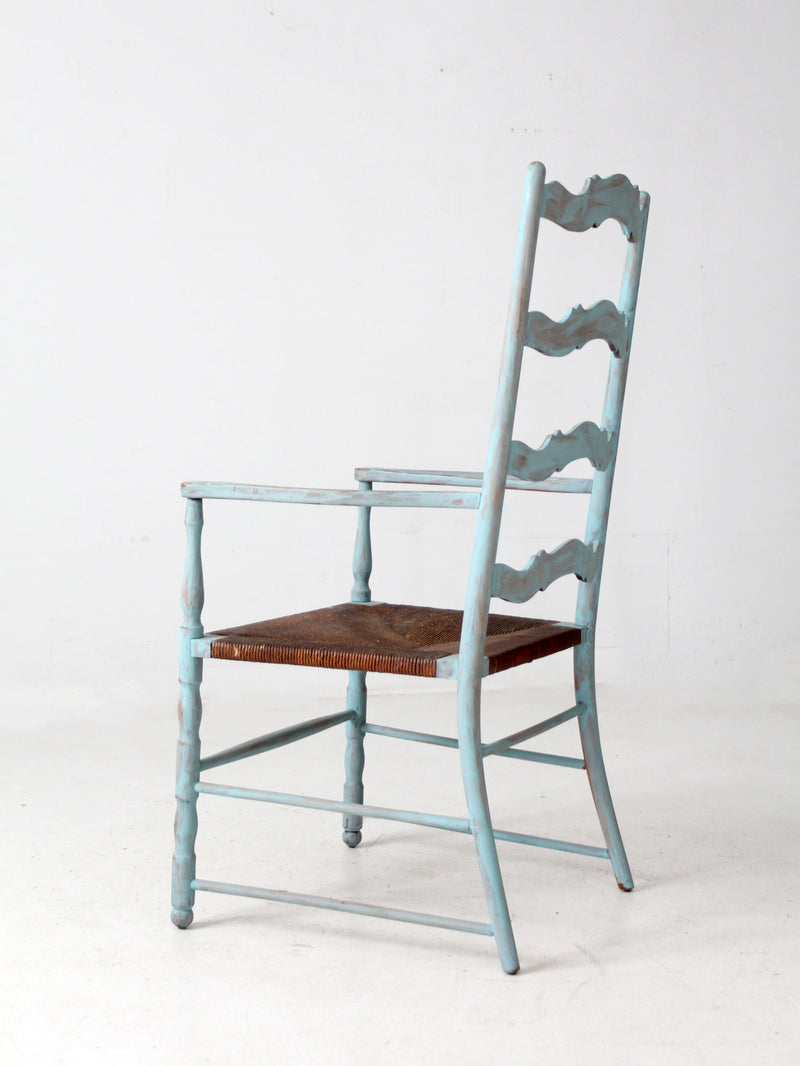 vintage painted ladder back chair with rush seat
