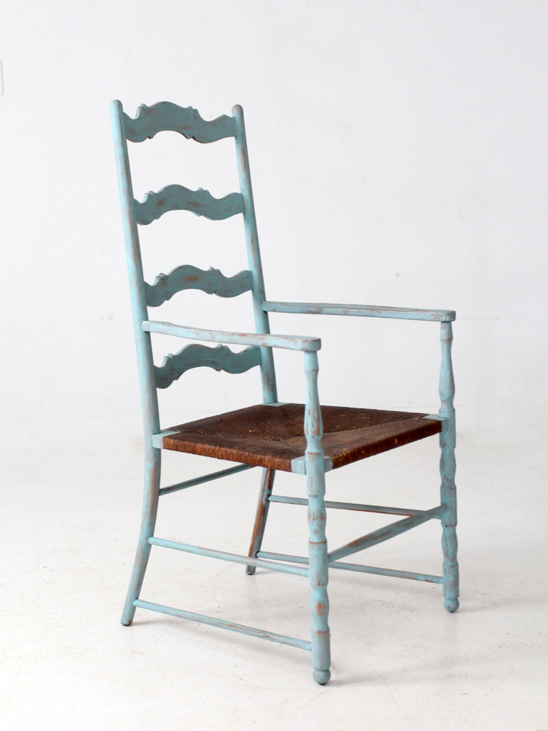 vintage painted ladder back chair with rush seat