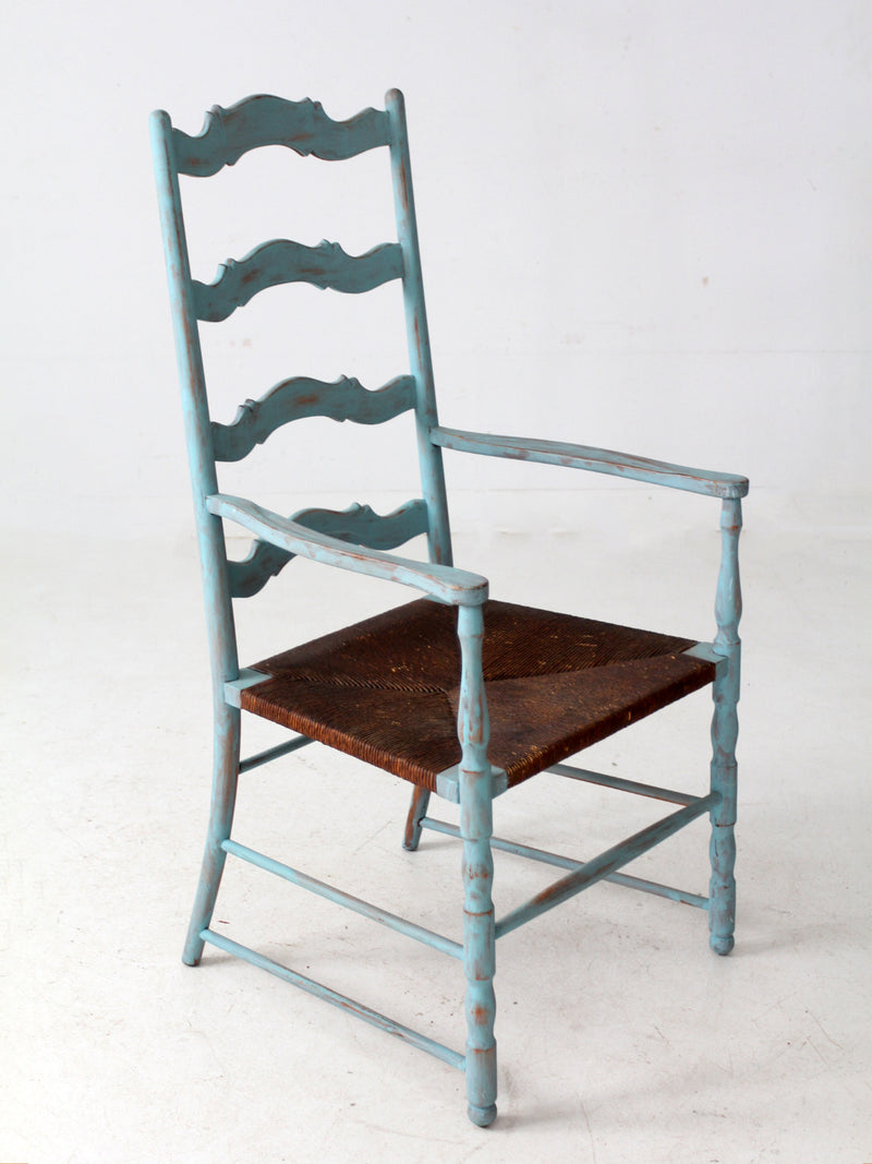 vintage painted ladder back chair with rush seat