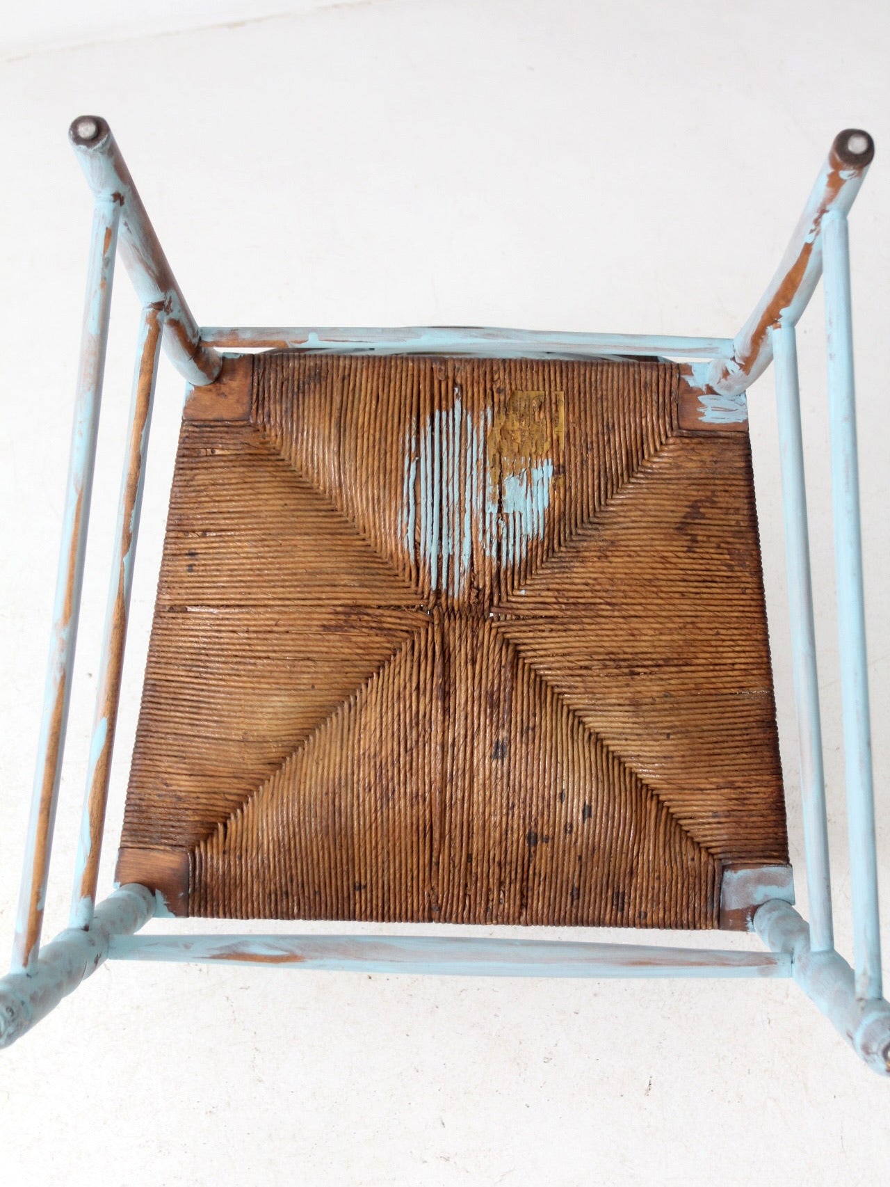 vintage painted ladder back chair with rush seat