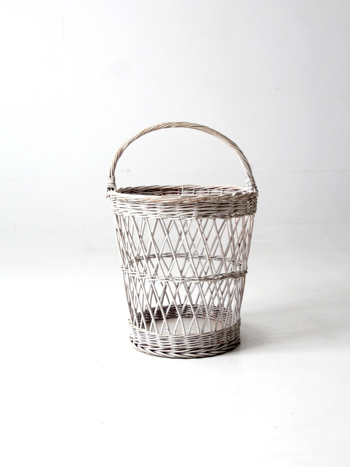 vintage white wicker harvest basket