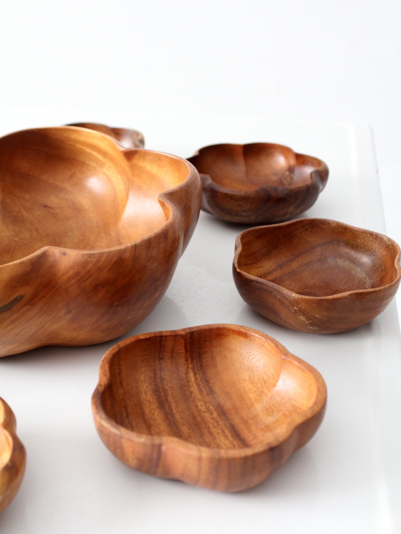 mid-century wooden serving bowl set