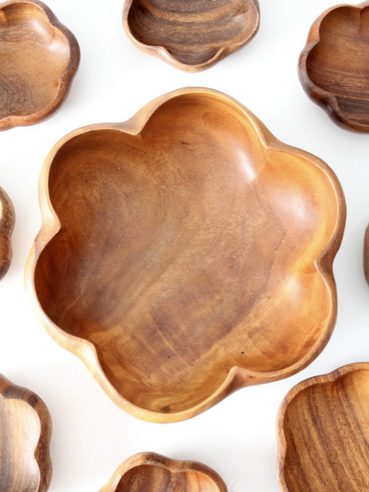 mid-century wooden serving bowl set