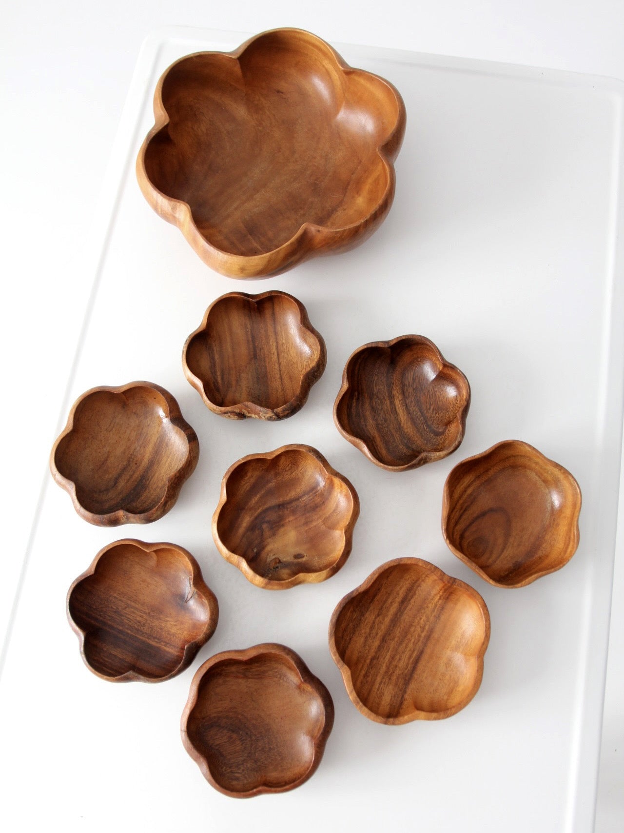 mid-century wooden serving bowl set