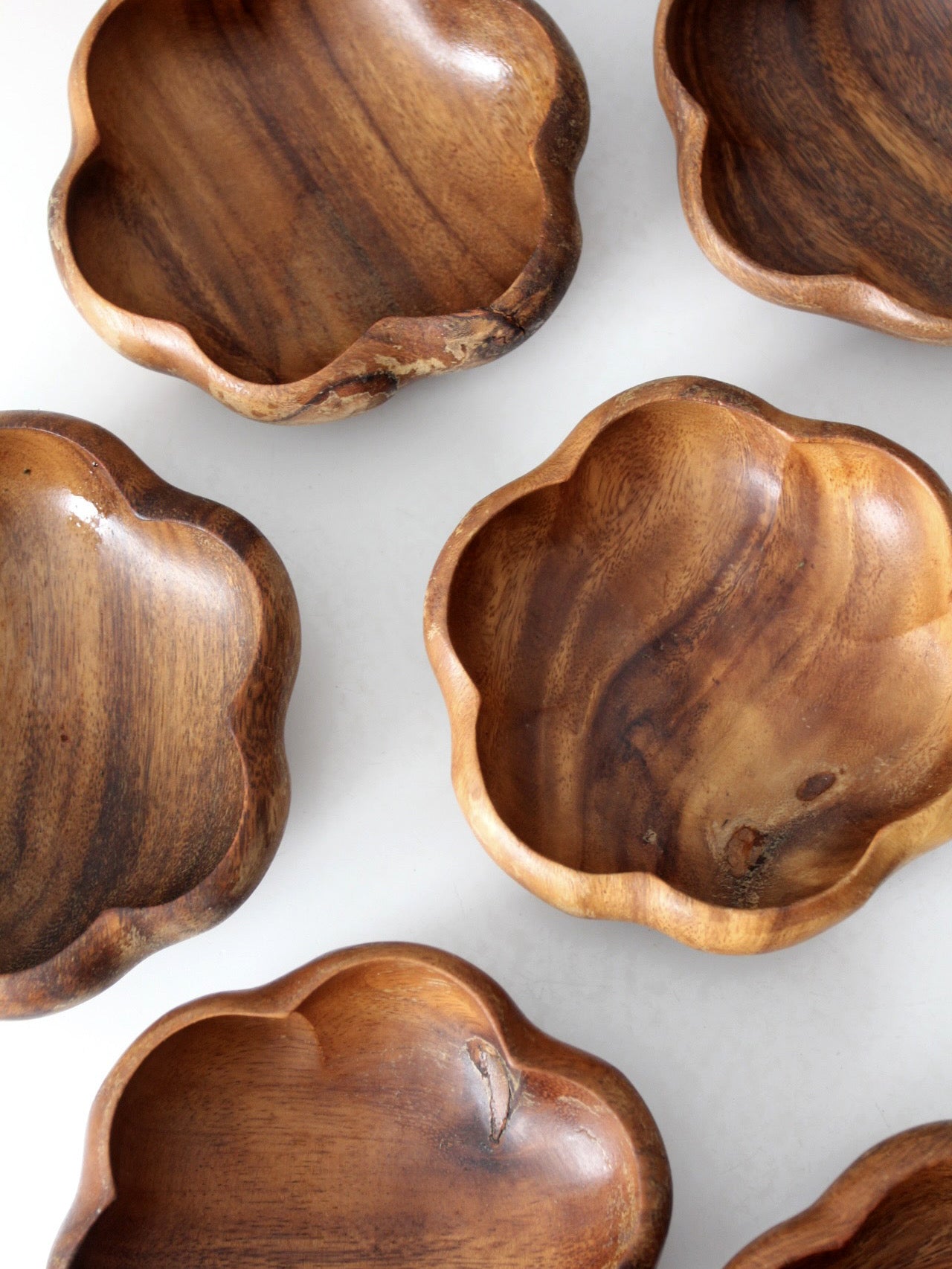 mid-century wooden serving bowl set