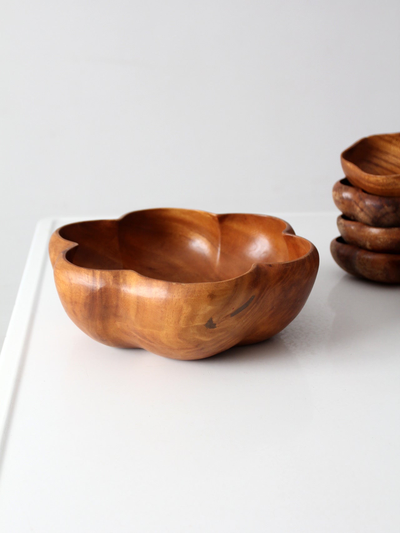 mid-century wooden serving bowl set