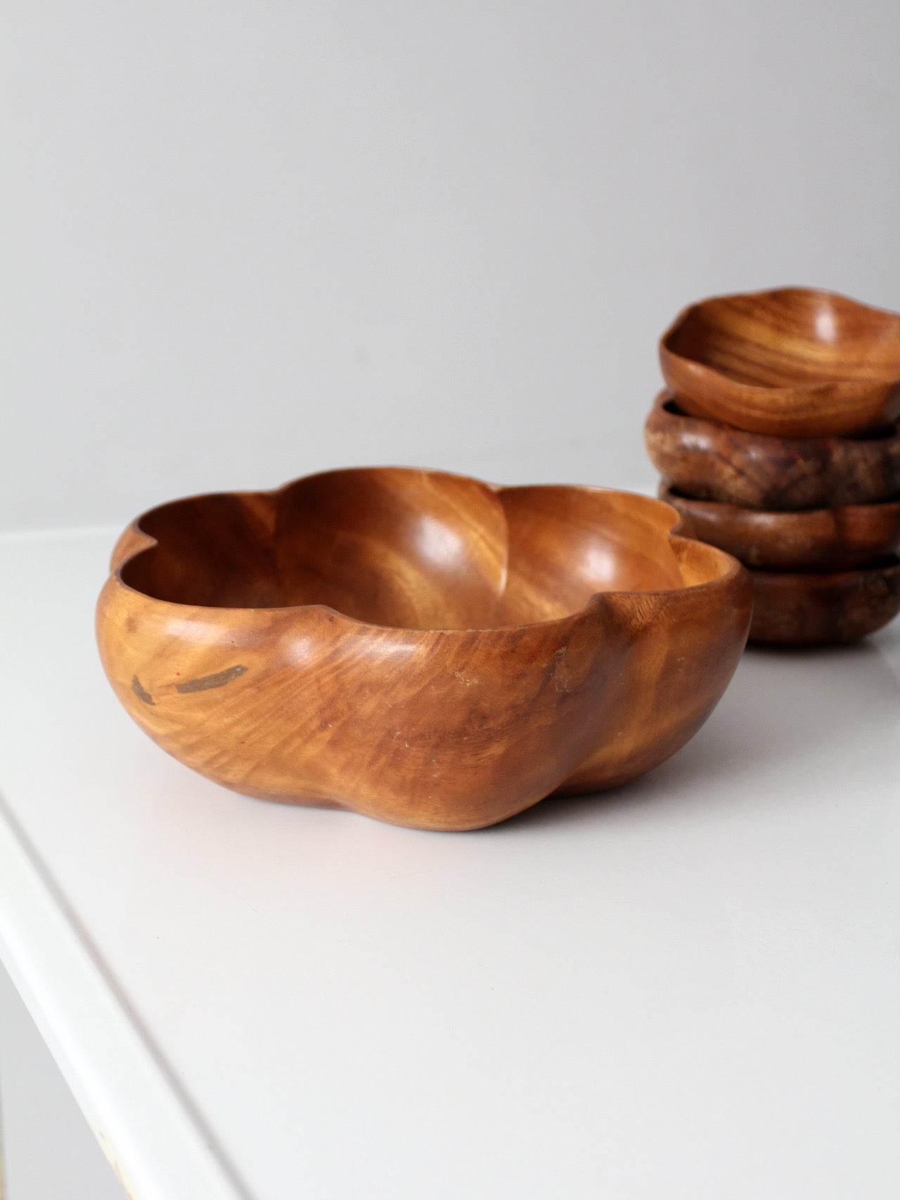 mid-century wooden serving bowl set