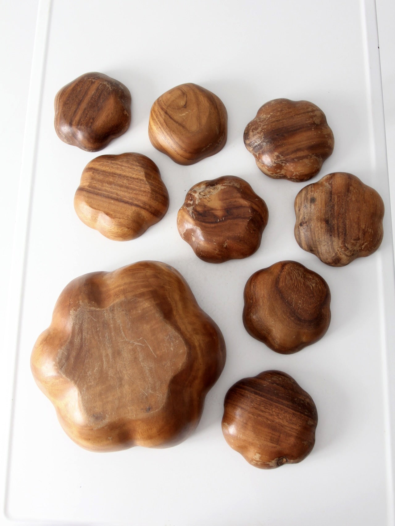 mid-century wooden serving bowl set