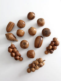 mid-century carved wood fruit set