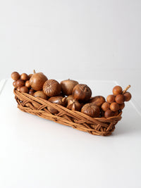 mid-century carved wood fruit set