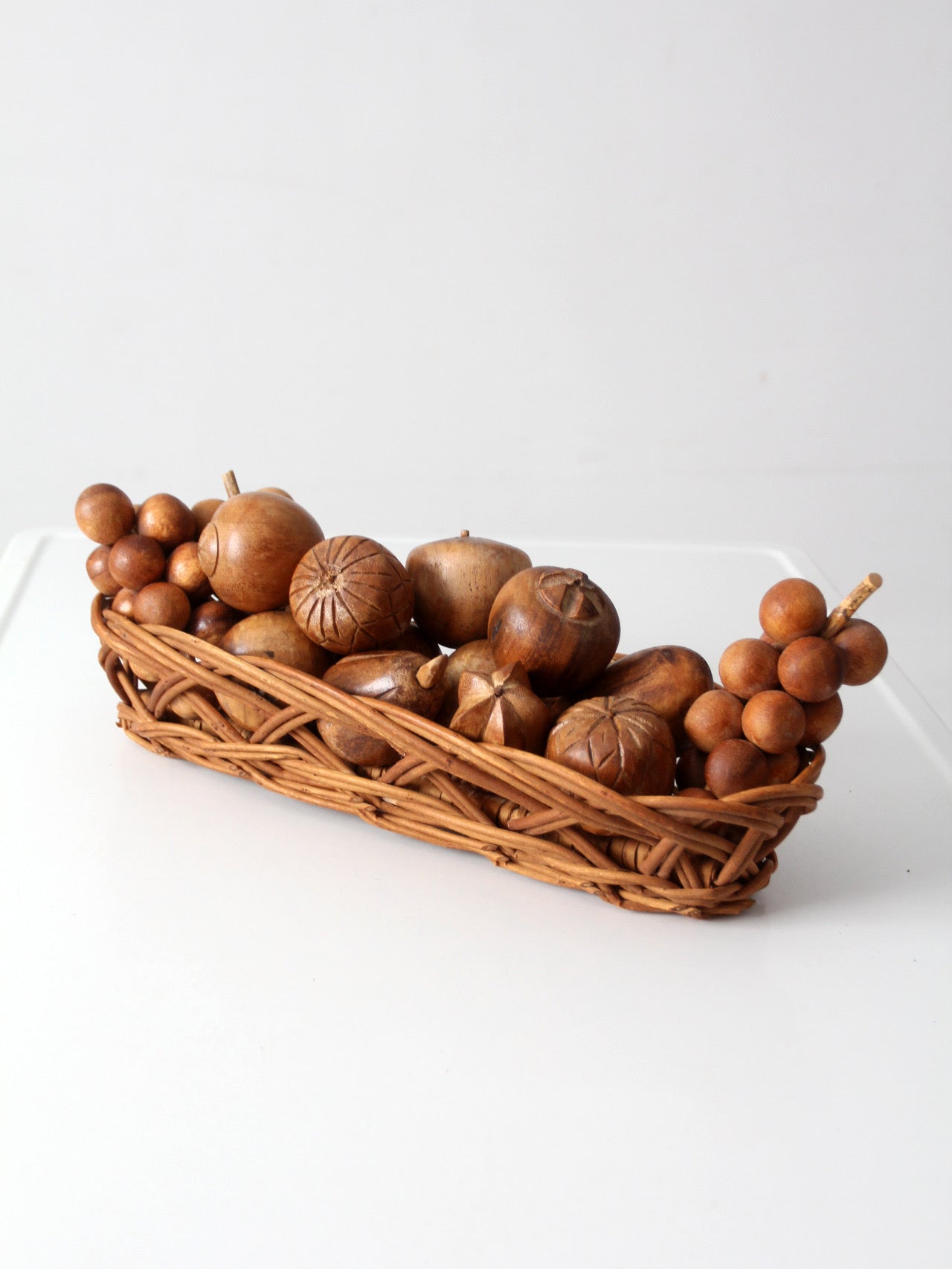 mid-century carved wood fruit set