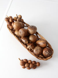 mid-century carved wood fruit set