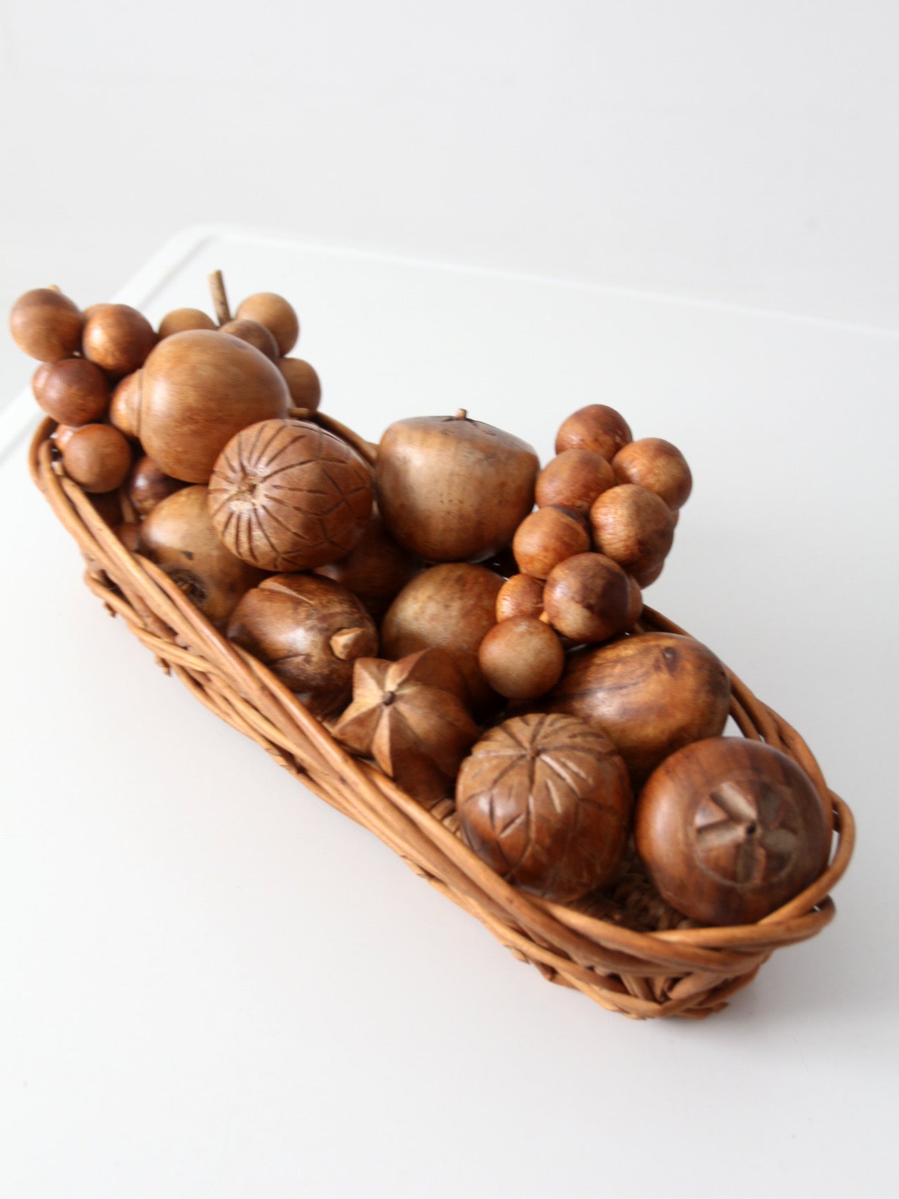 mid-century carved wood fruit set