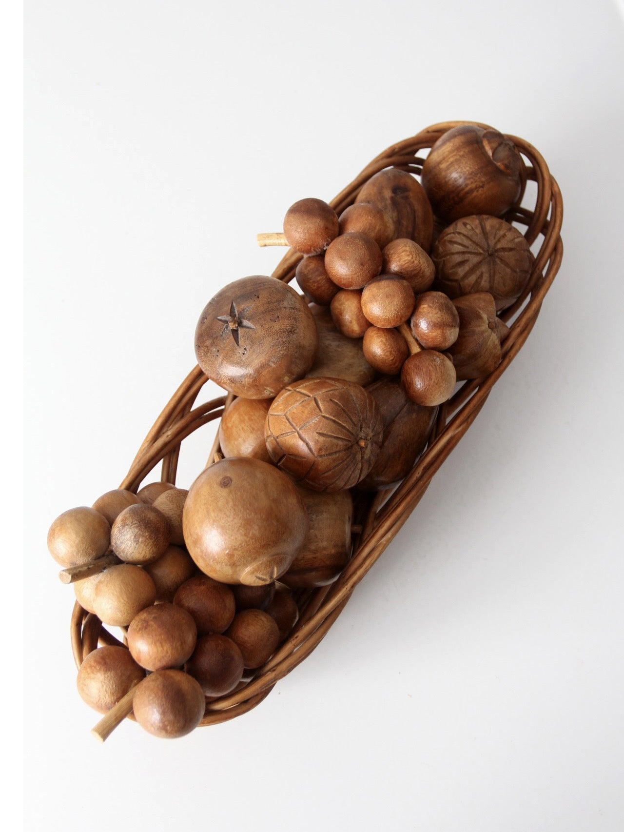 mid-century carved wood fruit set