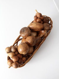 mid-century carved wood fruit set